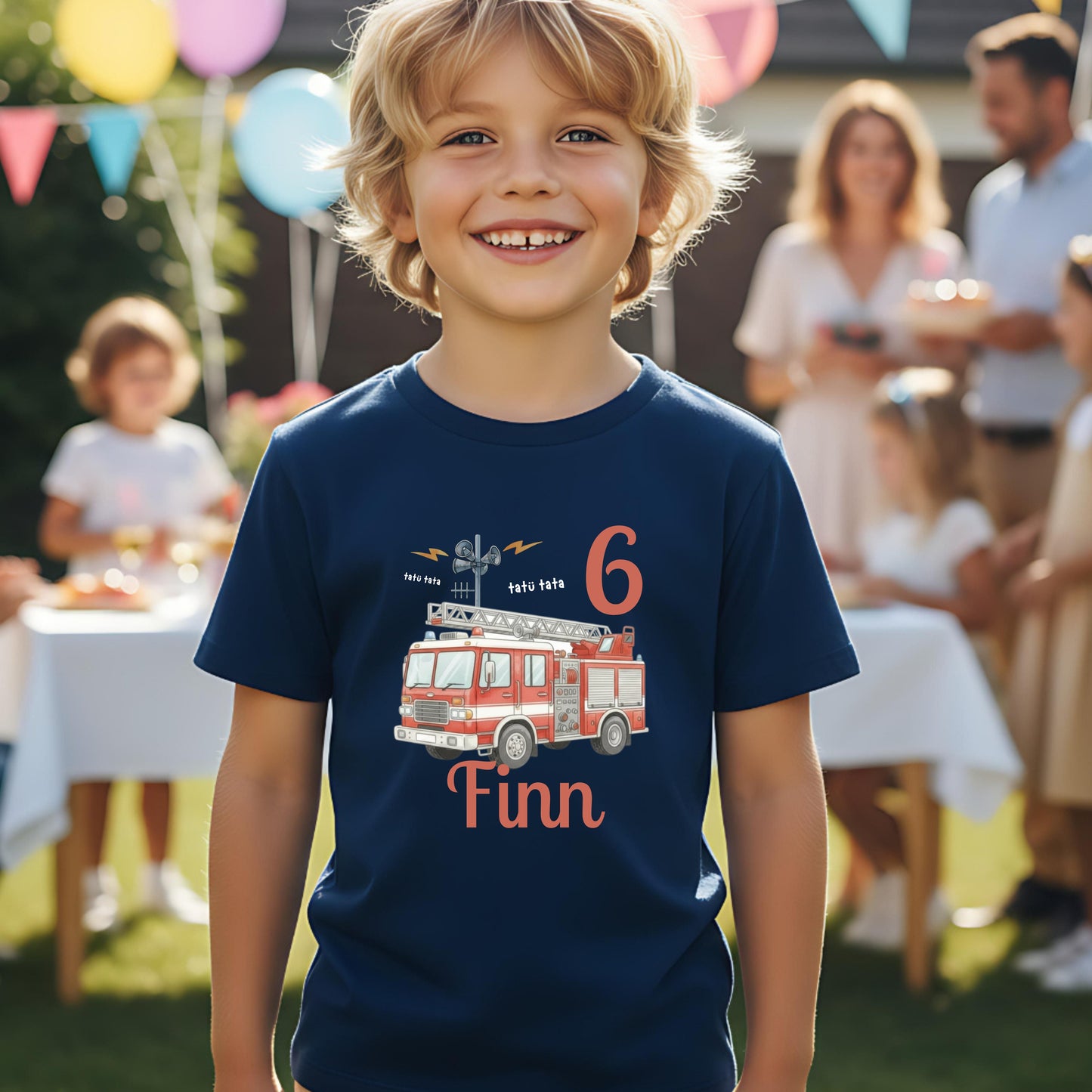 Geburtstagsshirt Feuerwehr mit Name & Zahl | Personalisiertes T-Shirt zum Kindergeburtstag