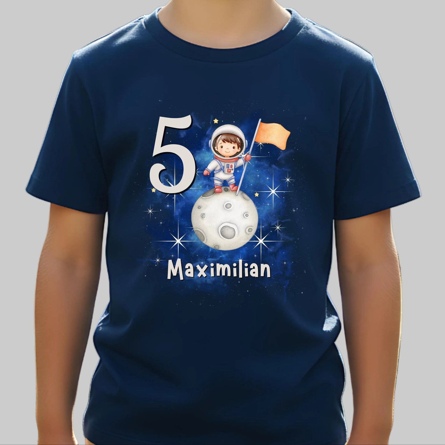 Geburtstagsshirt Astronaut mit Name & Zahl | Personalisiertes T-Shirt zum Kindergeburtstag