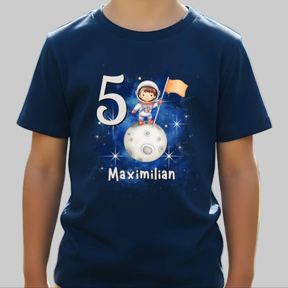 Geburtstagsshirt Astronaut mit Name & Zahl | Personalisiertes T-Shirt zum Kindergeburtstag