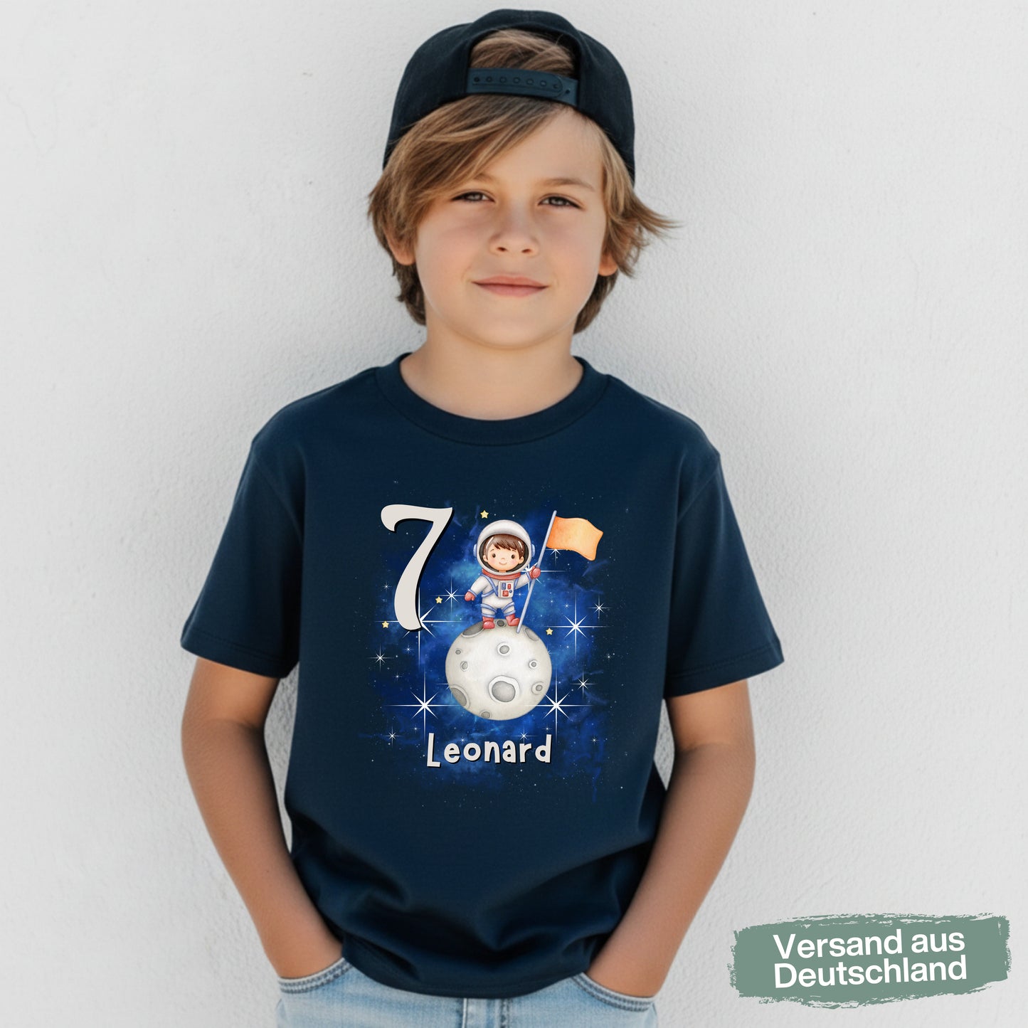 Geburtstagsshirt Astronaut mit Name & Zahl | Personalisiertes T-Shirt zum Kindergeburtstag