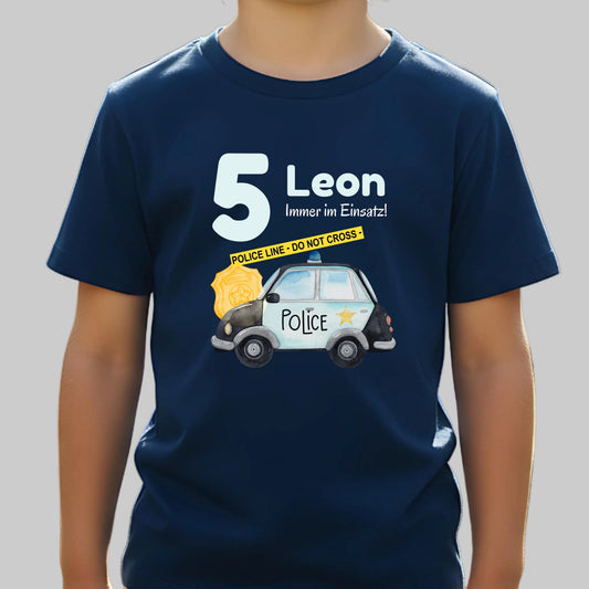 Geburtstagsshirt Polizei mit Namen und Zahl | Personalisiertes T-Shirt Kindergeburtstag