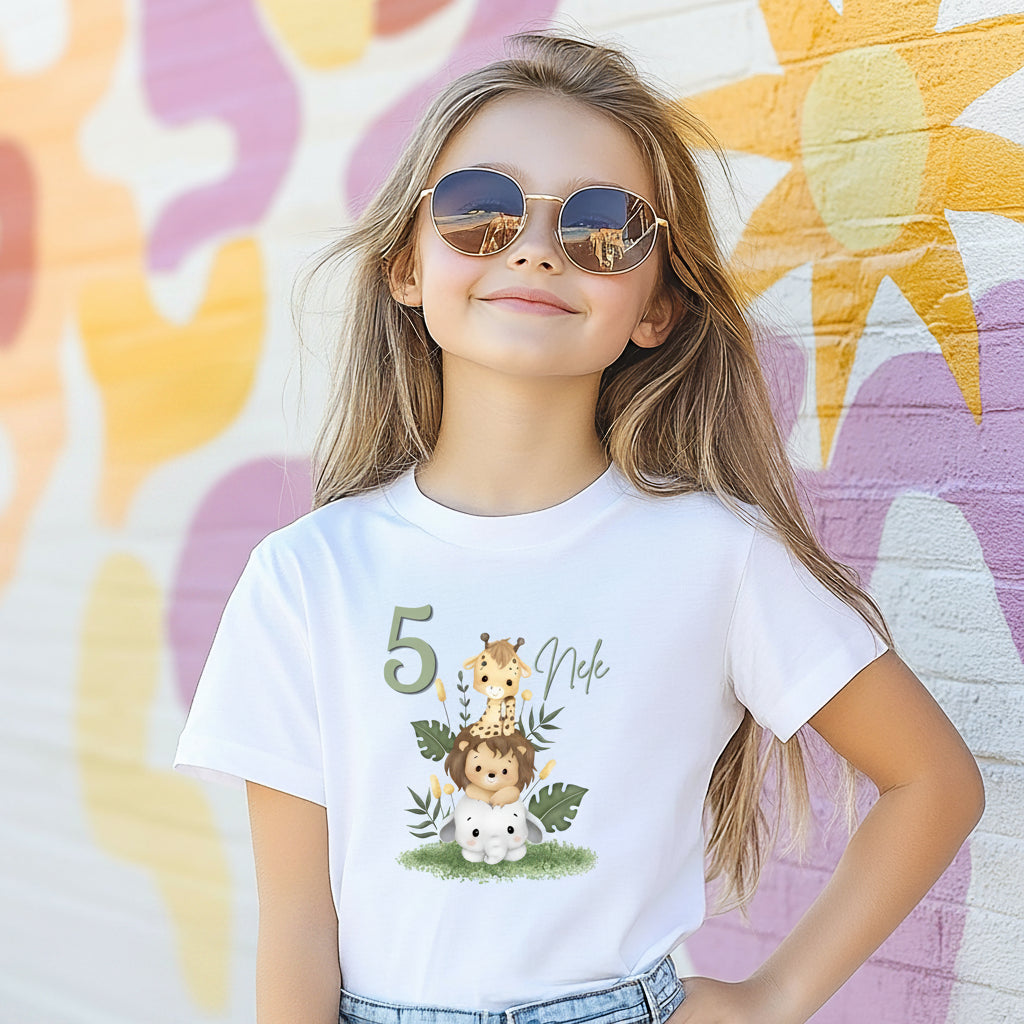 Geburtstagsshirt Tiere mit Name & Zahl | Personalisiertes T-Shirt Kindergeburtstag