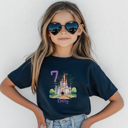 Geburtstagsshirt Märchenschloss mit Name & Zahl | Personalisiertes T-Shirt zum Kindergeburtstag