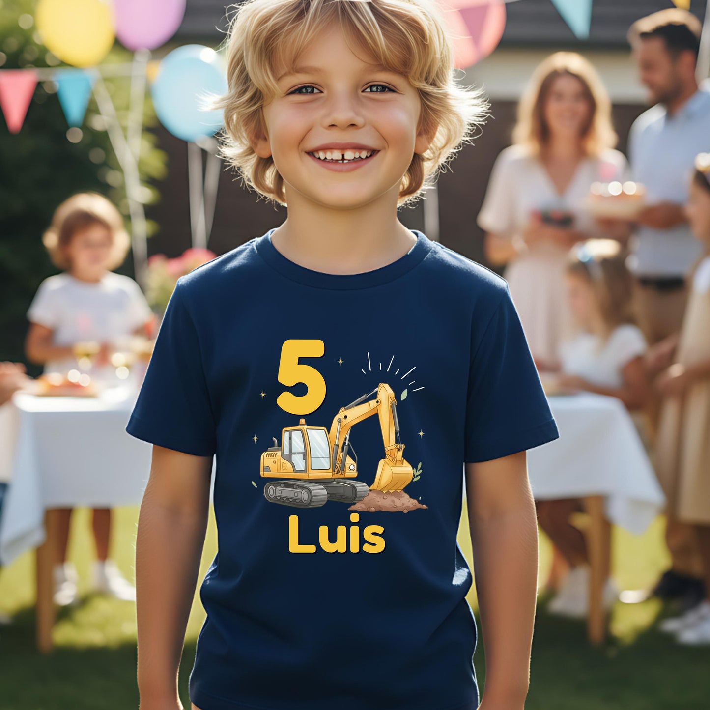 Geburtstagsshirt Bagger mit Name & Zahl | Personalisiertes T-Shirt zum Kindergeburtstag