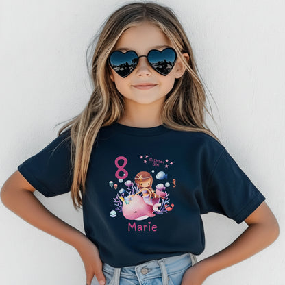 Geburtstagsshirt Meerjungfrau Wal mit Name & Zahl | Personalisiertes T-Shirt zum Kindergeburtstag