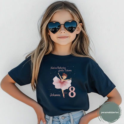 Geburtstagsshirt Ballerina mit Name & Zahl | Personalisiertes T-Shirt zum Kindergeburtstag