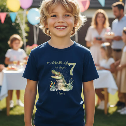 Geburtstagsshirt Krokodil mit Name & Zahl | Personalisiertes T-Shirt zum Kindergeburtstag