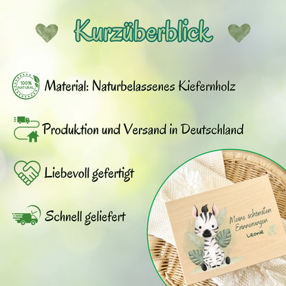 Holzkiste Kinder personalisiert mit Namen | Safari Erinnerungskiste Geburt & Taufe