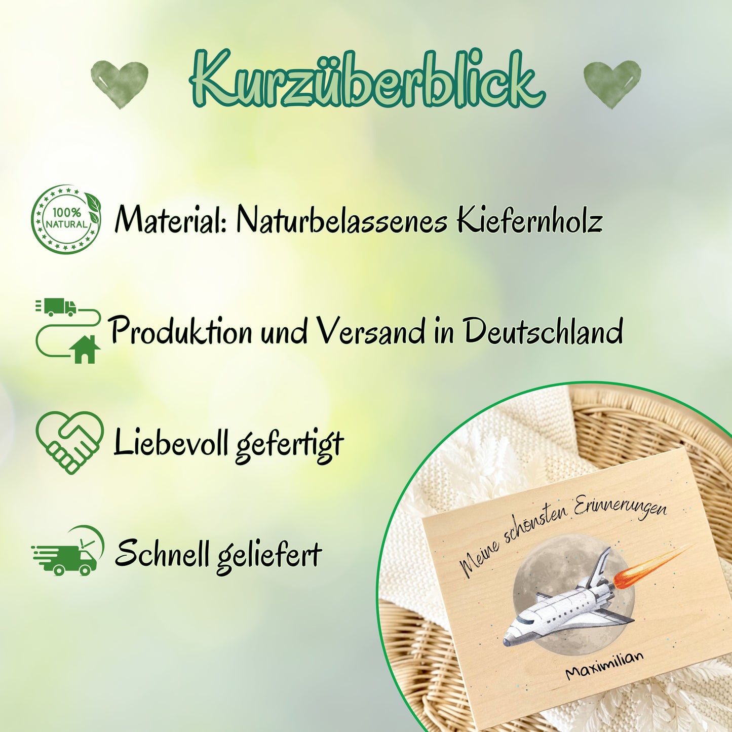 Holzkiste Kinder personalisiert mit Namen | Weltraum Erinnerungskiste Geburt & Taufe
