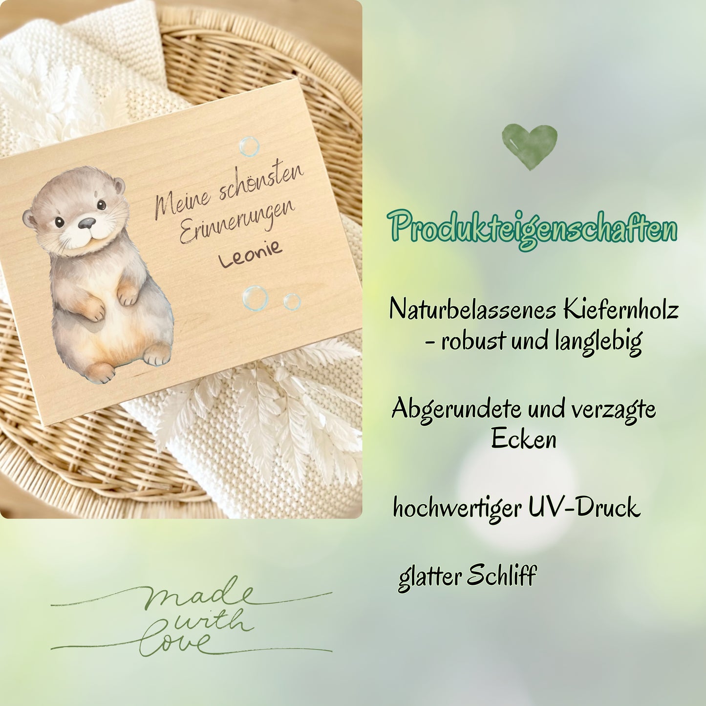 Holzkiste Kinder personalisiert mit Namen | Otter Erinnerungskiste Geburt & Taufe