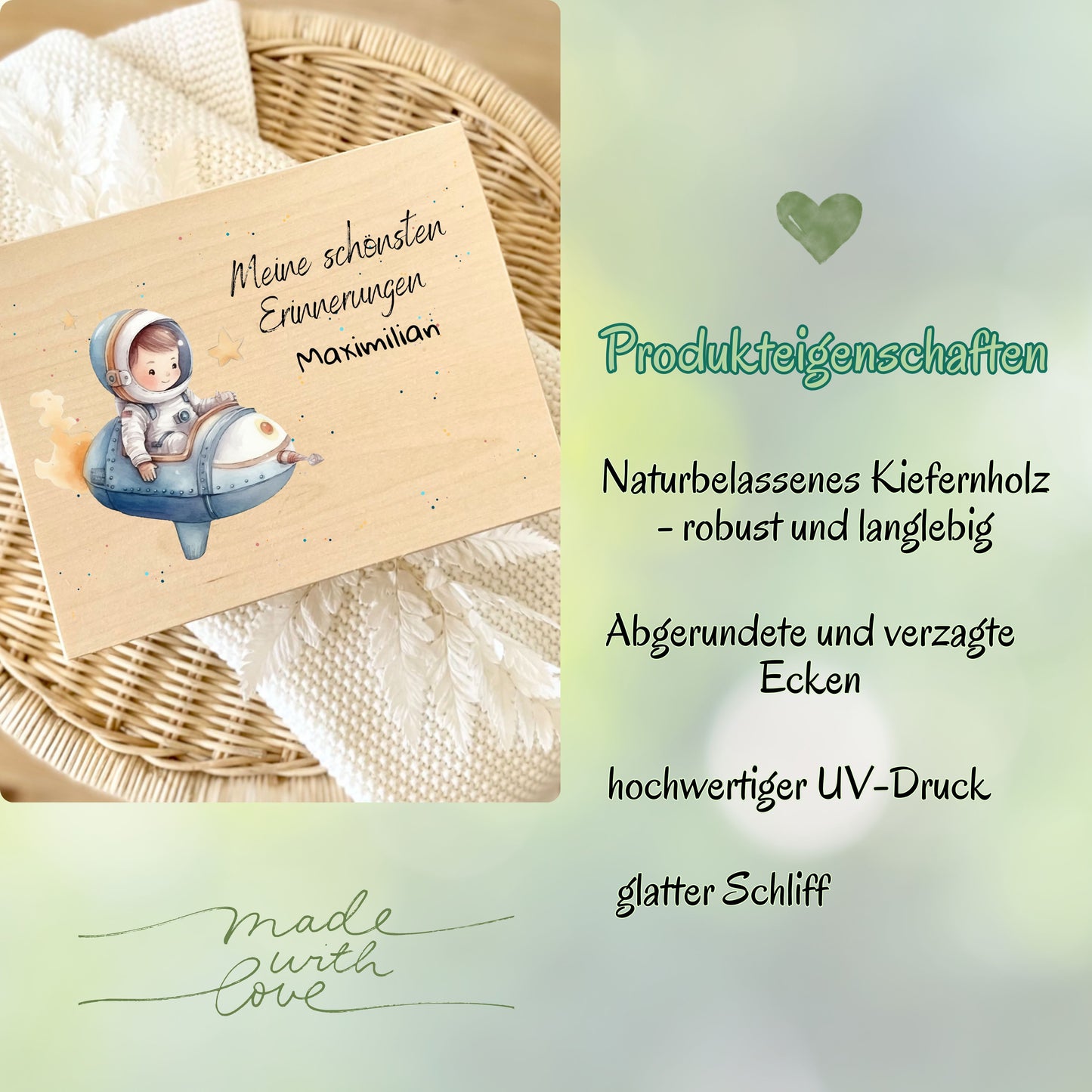 Holzkiste Kinder personalisiert mit Namen | Weltraum Erinnerungskiste Geburt & Taufe