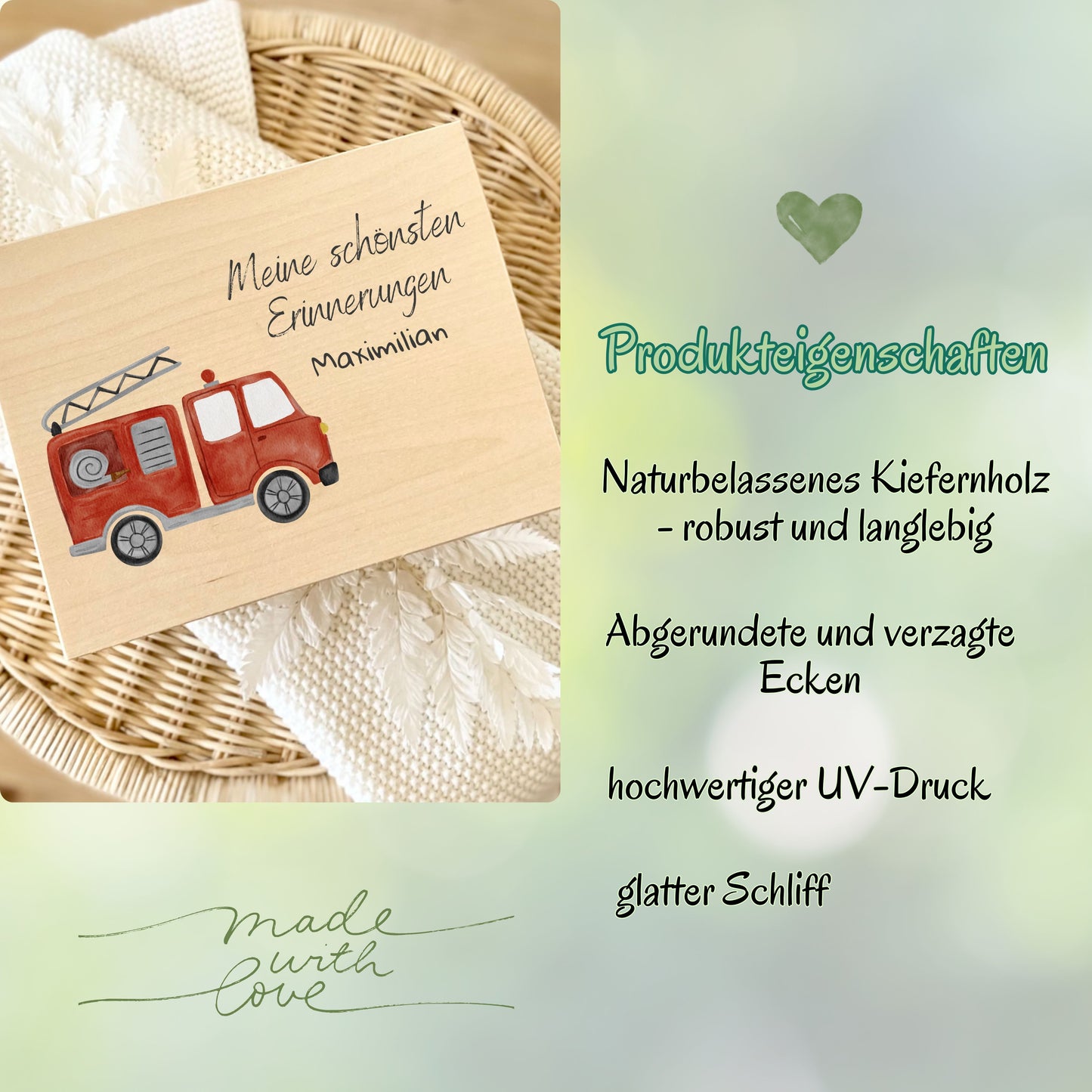 Holzkiste Kinder personalisiert mit Namen | Fahrzeuge Erinnerungskiste Geburt & Taufe