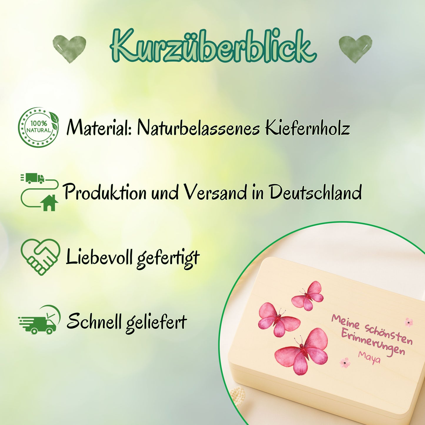 Holzkiste Mädchen personalisiert mit Namen | Erinnerungskiste Geburt & Taufe