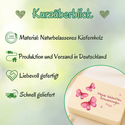 Holzkiste Mädchen personalisiert mit Namen | Erinnerungskiste Geburt & Taufe