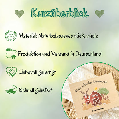 Holzkiste Kinder personalisiert mit Namen | Bauernhof Erinnerungskiste Geburt & Taufe