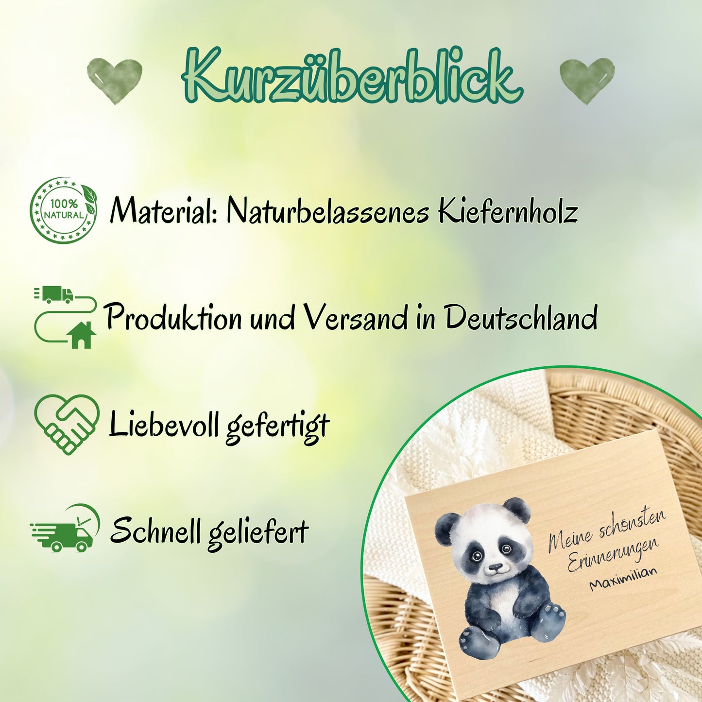 Holzkiste Kinder personalisiert mit Namen | Tierwelt Erinnerungskiste Geburt & Taufe