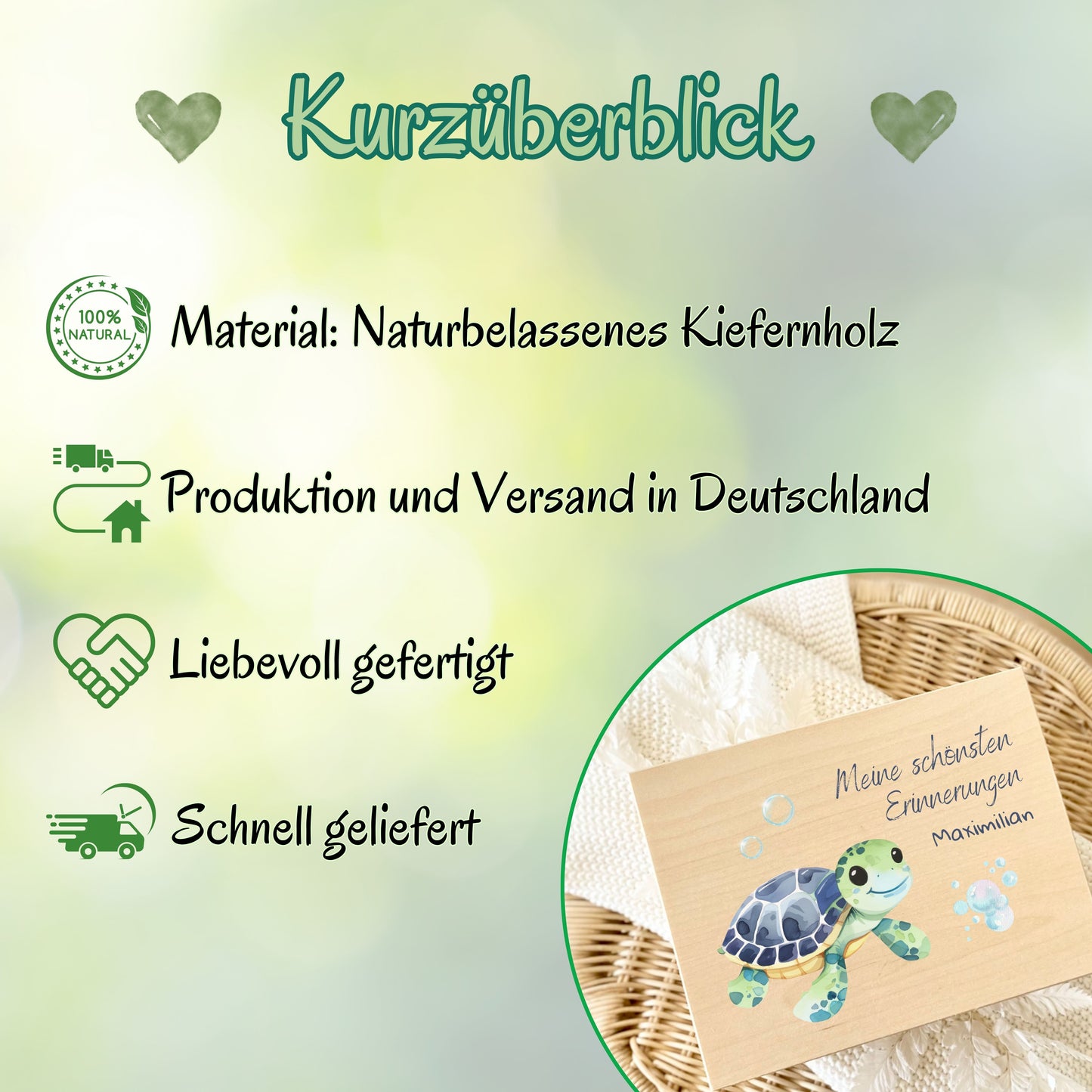 Holzkiste Kinder personalisiert mit Namen | Wassertiere Erinnerungskiste Geburt & Taufe