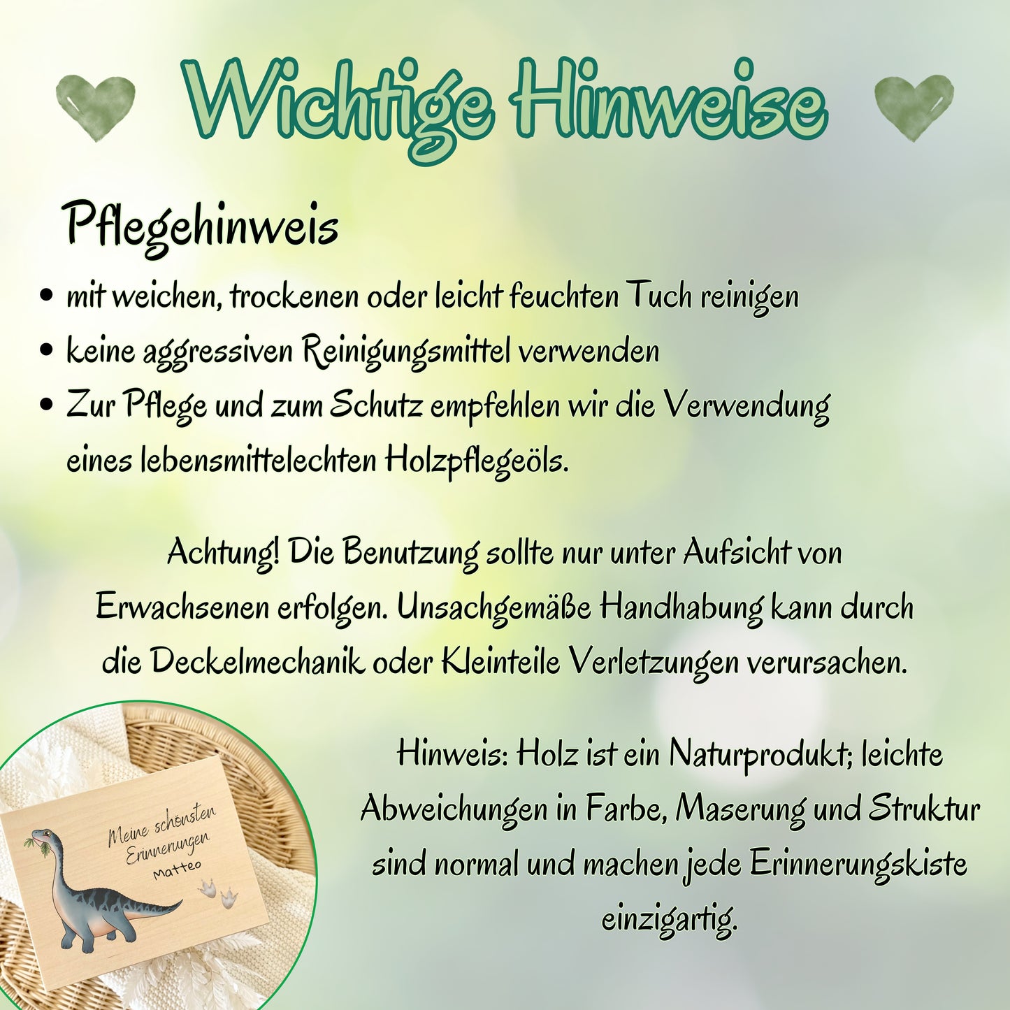 Holzkiste Kinder personalisiert mit Namen | Dino Erinnerungskiste Geburt & Taufe