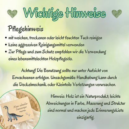 Holzkiste Kinder personalisiert mit Namen | Dino Erinnerungskiste Geburt & Taufe