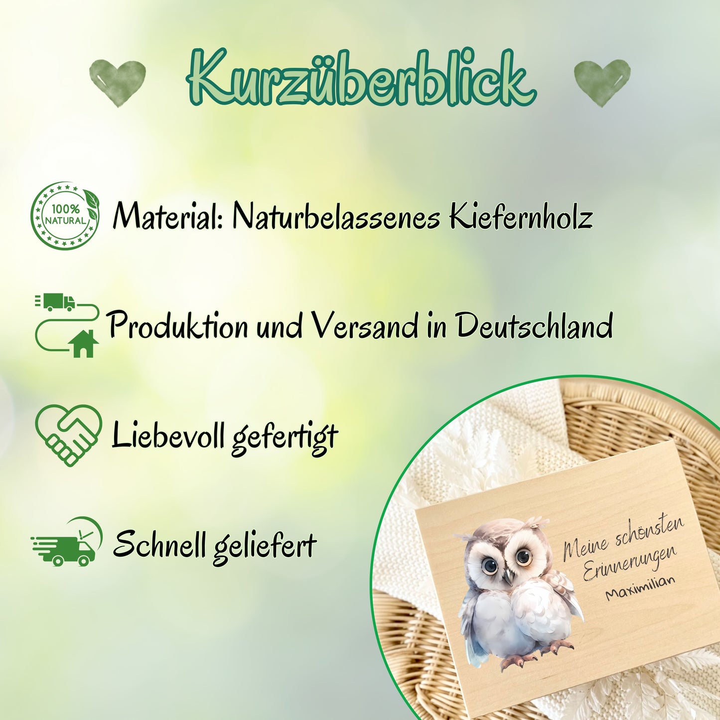 Holzkiste Kinder personalisiert mit Namen | Waldtiere Erinnerungskiste Geburt & Taufe