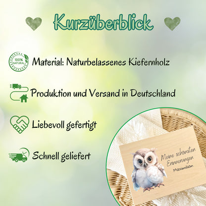 Holzkiste Kinder personalisiert mit Namen | Waldtiere Erinnerungskiste Geburt & Taufe
