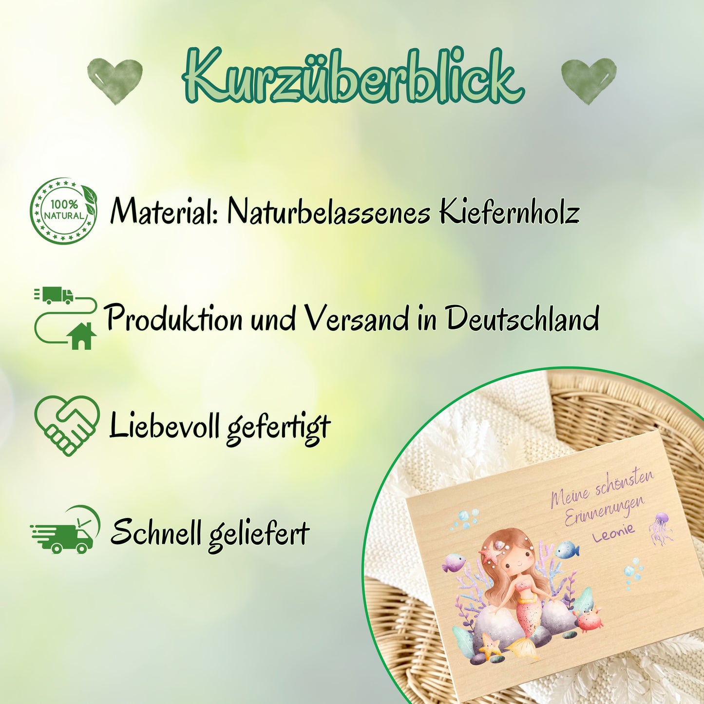 Holzkiste Mädchen personalisiert mit Namen | Märchenmotive Erinnerungskiste Geburt & Taufe