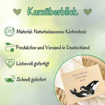 Holzkiste Kinder personalisiert mit Namen | Meerestiere Erinnerungskiste Geburt & Taufe