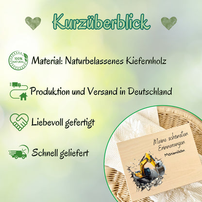 Holzkiste Kinder personalisiert mit Namen | Fahrzeuge Erinnerungskiste Geburt & Taufe