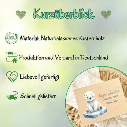 Holzkiste Kinder personalisiert mit Namen | Arktis Erinnerungskiste Geburt & Taufe