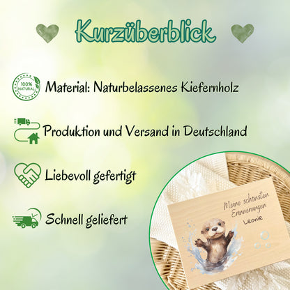 Holzkiste Kinder personalisiert mit Namen | Otter Erinnerungskiste Geburt & Taufe