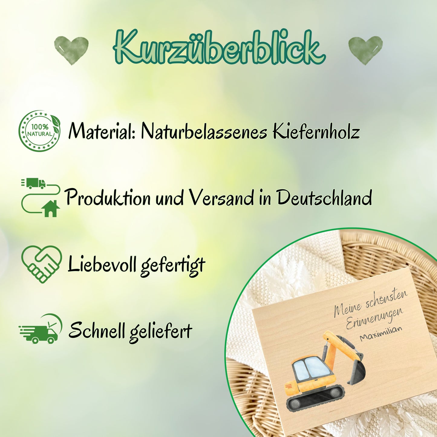 Holzkiste Kinder personalisiert mit Namen | Fahrzeuge Erinnerungskiste Geburt & Taufe
