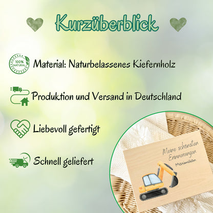 Holzkiste Kinder personalisiert mit Namen | Fahrzeuge Erinnerungskiste Geburt & Taufe