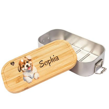 Personalisierte Brotdose Edelstahl Kinder mit Namen | Hund Lunchbox Kindergarten & Schule