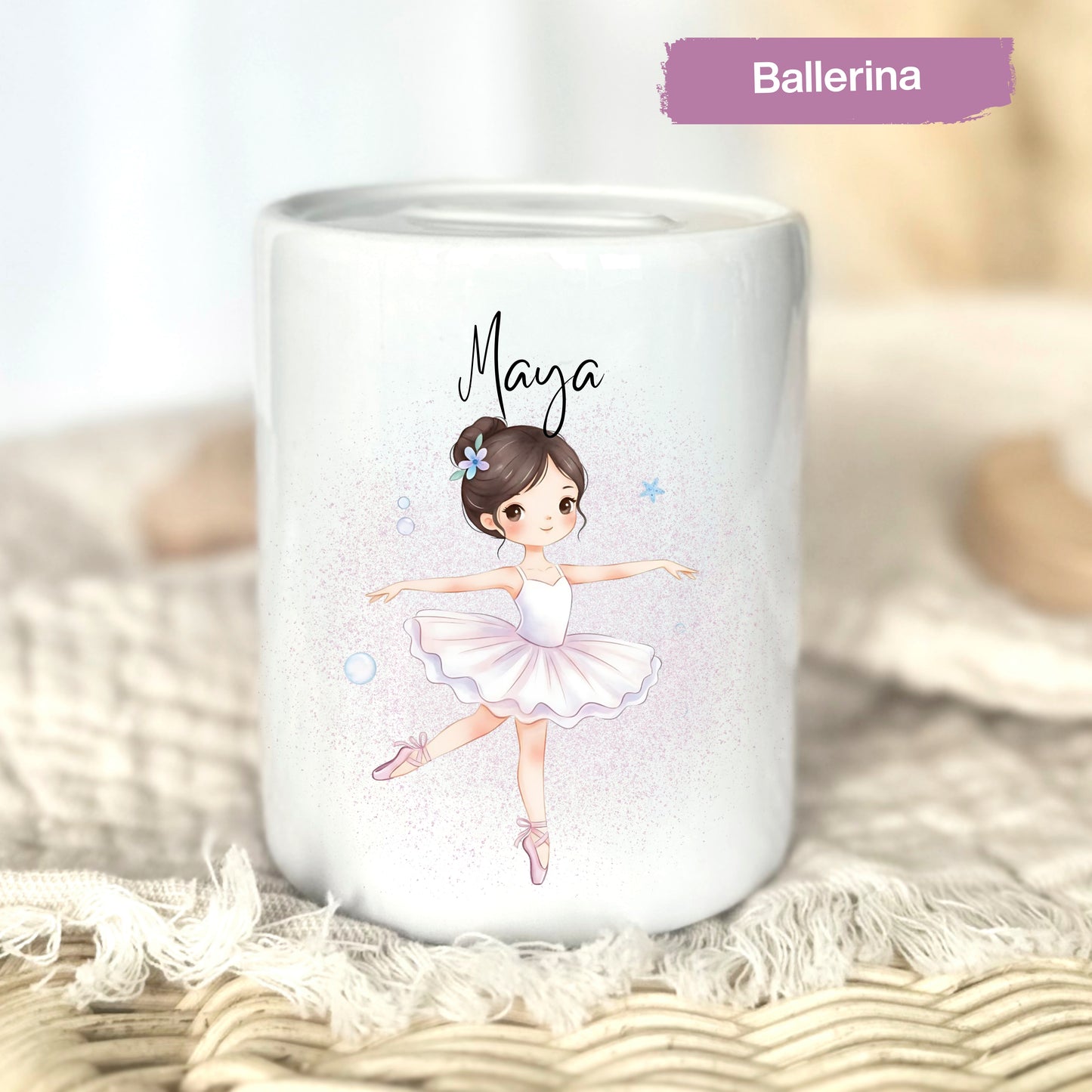 Spardose Mädchen personalisiert mit Namen | Kinderspardose Einhorn Prinzessin | Geschenk Geburt Taufe Geburtstag