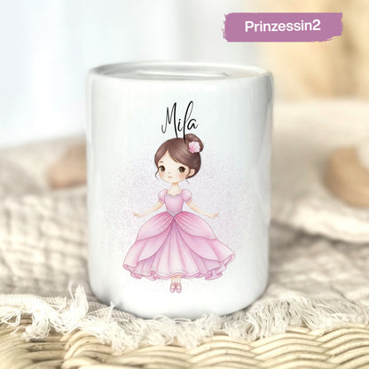 Spardose Mädchen personalisiert mit Namen | Kinderspardose Einhorn Prinzessin | Geschenk Geburt Taufe Geburtstag