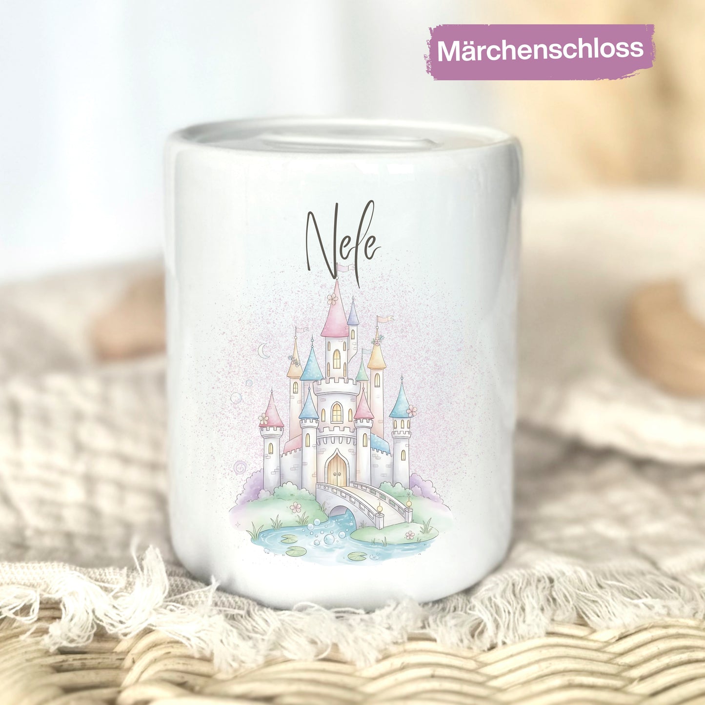 Spardose Mädchen personalisiert mit Namen | Kinderspardose Einhorn Prinzessin | Geschenk Geburt Taufe Geburtstag