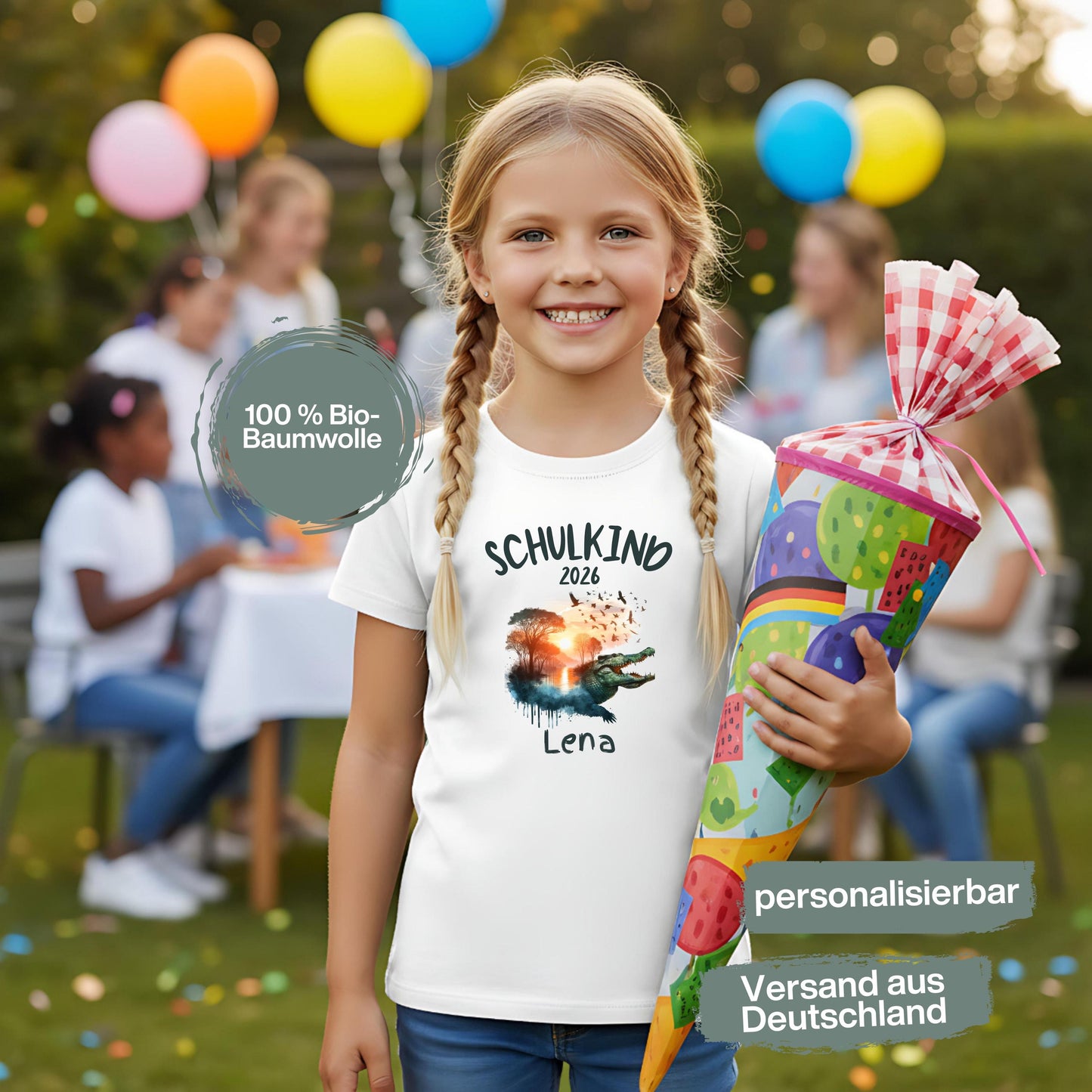 T-Shirt Schulkind 2026 Junge personalisiert mit Name, Einschulung Geschenk 1. Klasse, Shirt für Jungen Schulanfang, Einschulungsshirt mit Tiermotiv Krokodil, Schulkind Shirt Jungen 2026, T-Shirt Einschulung 2026 mit Name, Geschenk zur Einschulung für Jungen, Einschulung T-Shirt 2026, Schulstart Jungen T-Shirt, T-Shirt Einschulung 1. Klasse personalisiert, personalisiertes Schulkind T-Shirt Krokodil