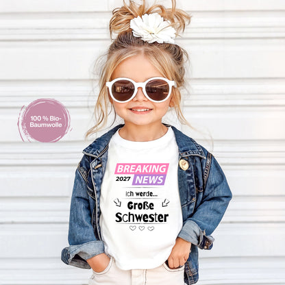 Ich werde große Schwester T-Shirt Breaking News | Geschwister Outfit zur Babyankündigung