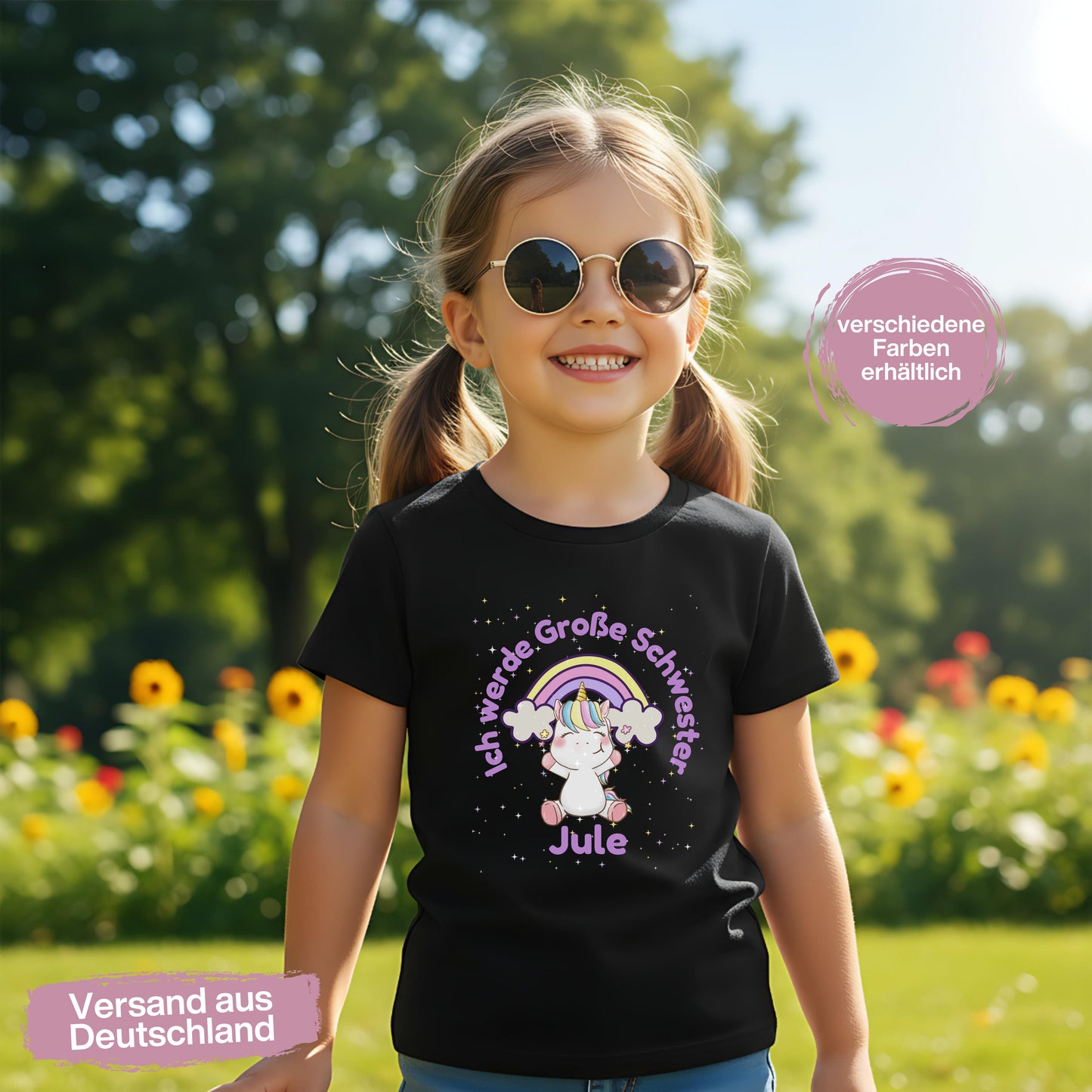 Ich werde große Schwester Shirt Einhorn und Regenbogen | Geschwister Outfit zur Schwangerschaftsverkündung