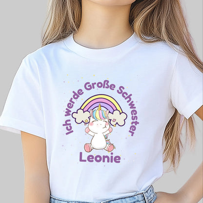 Ich werde große Schwester Shirt Einhorn und Regenbogen | Geschwister Outfit zur Schwangerschaftsverkündung