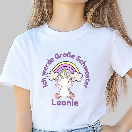 Ich werde große Schwester Shirt Einhorn und Regenbogen | Geschwister Outfit zur Schwangerschaftsverkündung