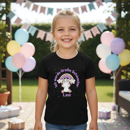 Ich werde große Schwester Shirt Einhorn und Regenbogen | Geschwister Outfit zur Schwangerschaftsverkündung