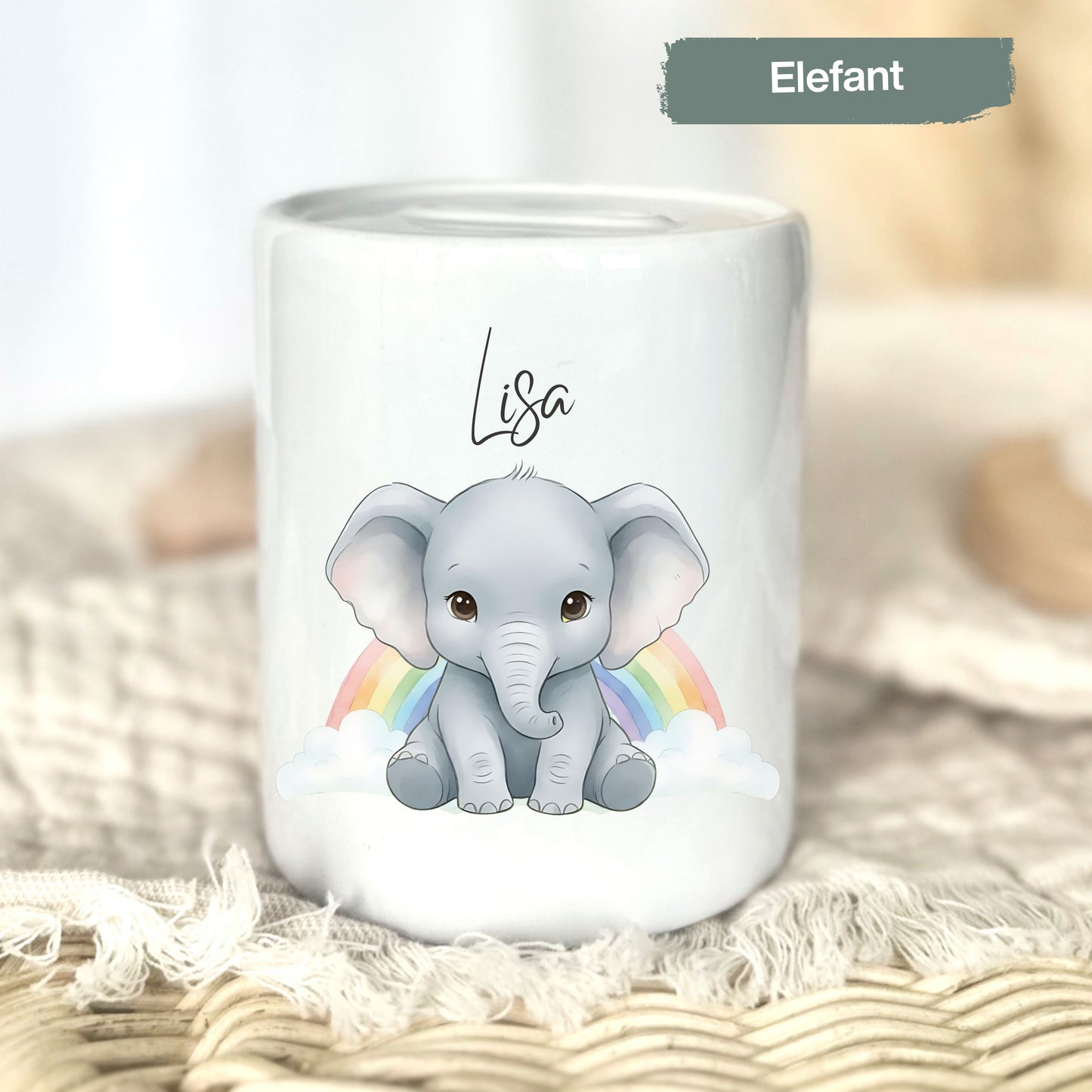 Spardose Tiere personalisiert mit Namen | Kinderspardose Löwe Giraffe Bär | Geschenk Geburt Taufe Geburtstag