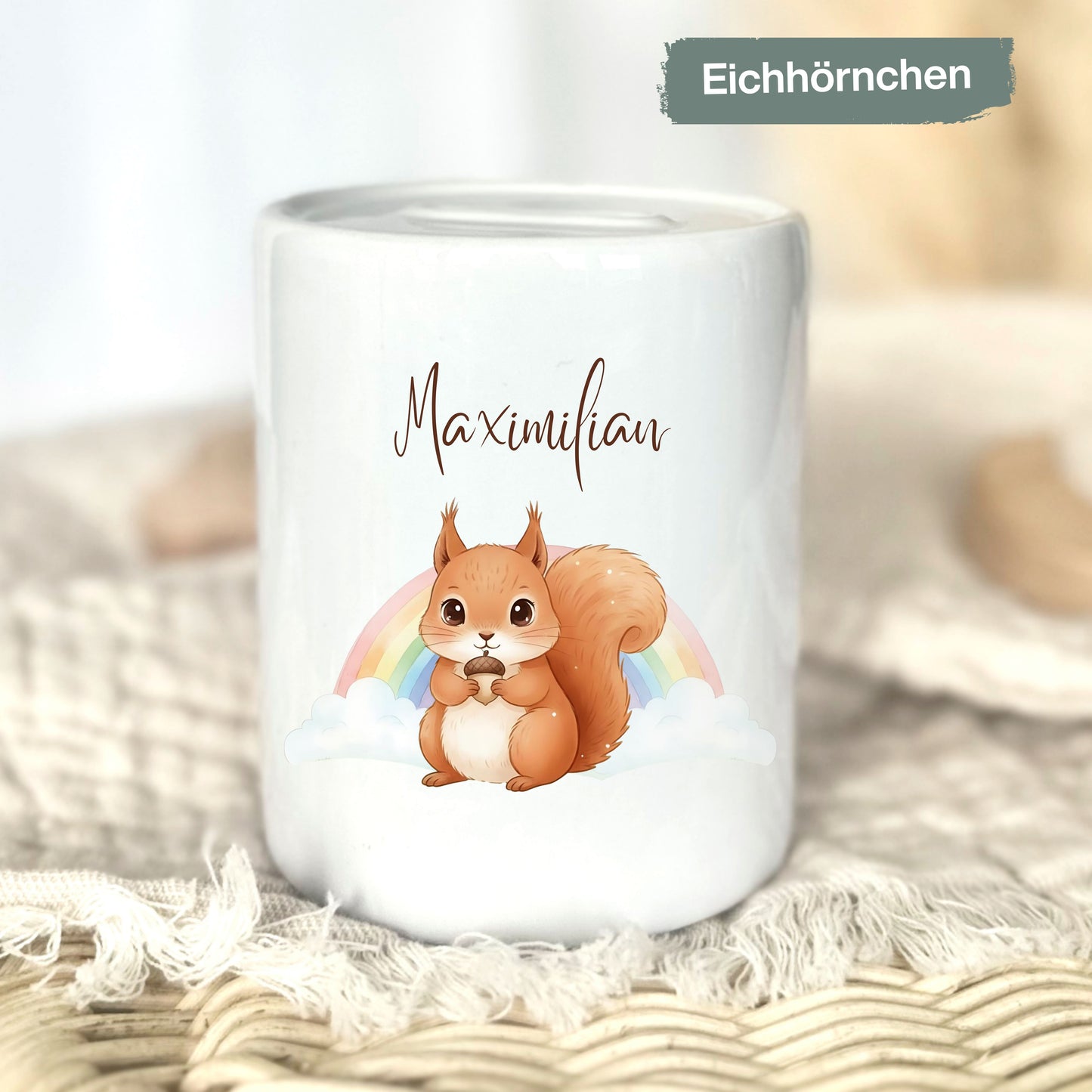 Spardose Tiere personalisiert mit Namen | Kinderspardose Löwe Giraffe Bär | Geschenk Geburt Taufe Geburtstag