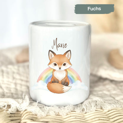 Spardose Tiere personalisiert mit Namen | Kinderspardose Löwe Giraffe Bär | Geschenk Geburt Taufe Geburtstag