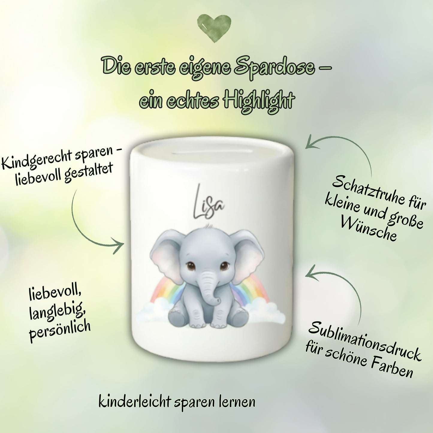 Spardose Tiere personalisiert mit Namen | Kinderspardose Löwe Giraffe Bär | Geschenk Geburt Taufe Geburtstag