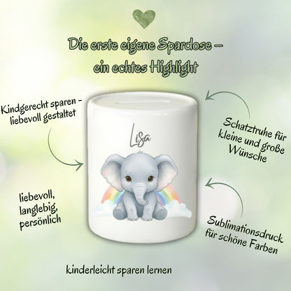 Spardose Tiere personalisiert mit Namen | Kinderspardose Löwe Giraffe Bär | Geschenk Geburt Taufe Geburtstag