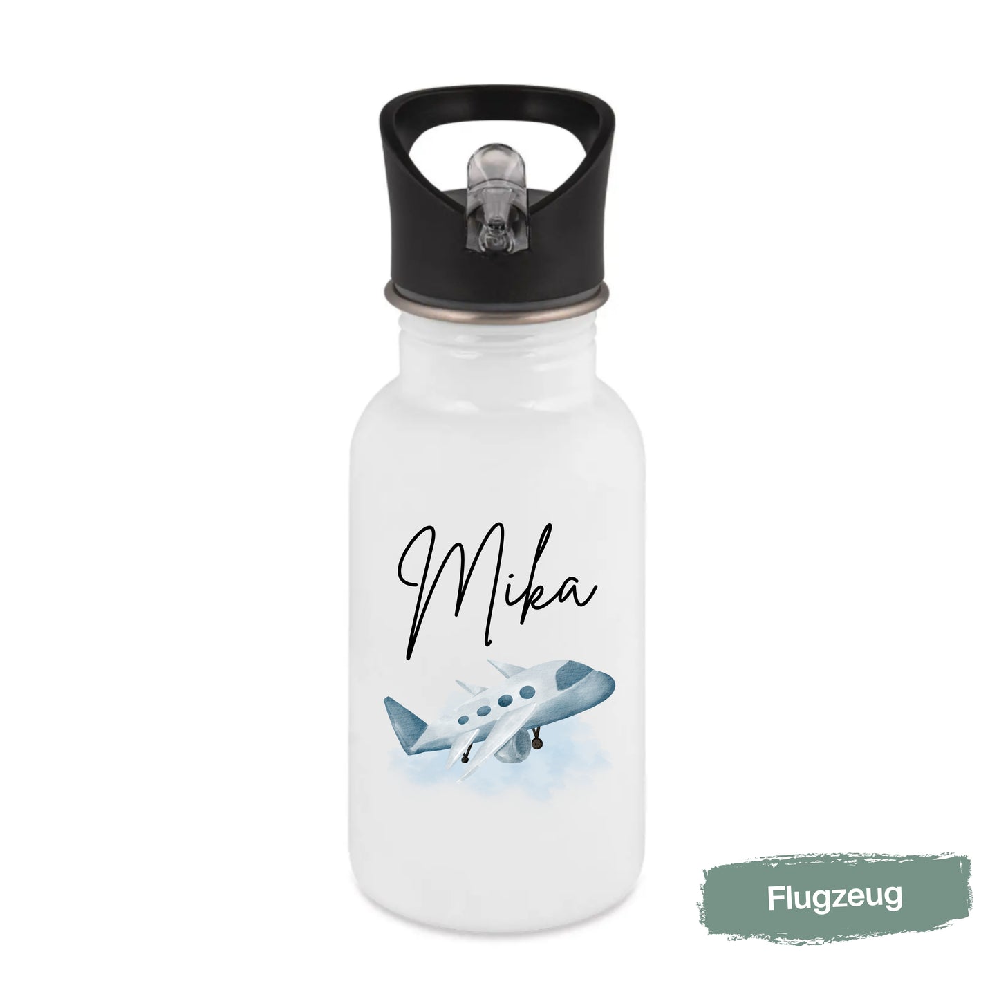 Trinkflasche Kinder personalisiert mit Namen und Fahrzeugen | Edelstahl Kinder Trinkflasche mit Strohhalm