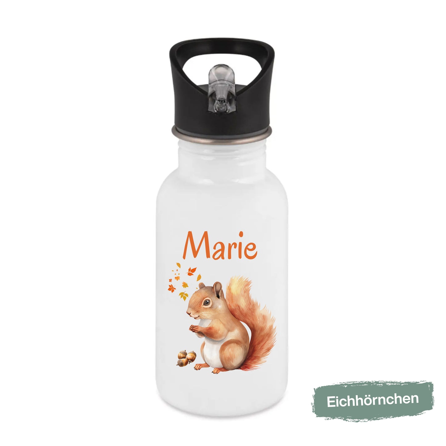 Trinkflasche Kinder personalisiert mit Namen mit Tieren | Edelstahl Kinder Trinkflasche mit Strohhalm