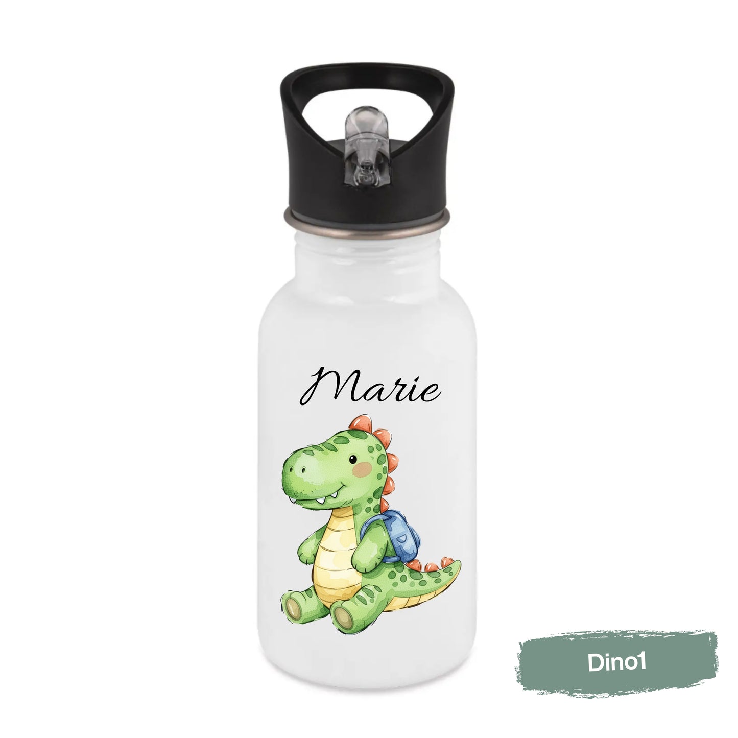 Personalisierte Trinkflasche Kinder mit Namen | Dino & Capybara | Edelstahl Kinder Trinkflasche mit Strohhalm | Kindergarten Schule